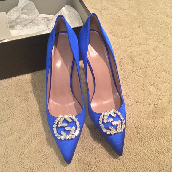 Gucci Shoes - Gucci Crystal GG Deep Zaffiro Pumps